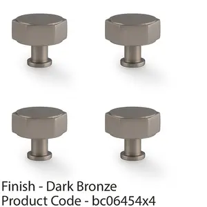 4 PACK - Industrial Hex Cabinet Door Knob - 40mm Dark Bronze Cupboard Pull Handle