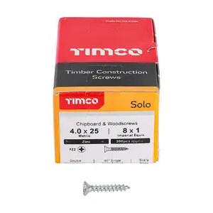 TIMCO Solo Countersunk Silver Woodscrews - 4.0 x 25 (200pcs)