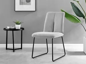 Set of 2 Halle Chic Light Grey Deep Padded Soft And Durable Stitched Fabric Black Powder Coated Metal Leg Dining Chairs