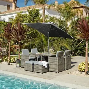 8 Seater Dining Set Garden Furniture Grey Parasol