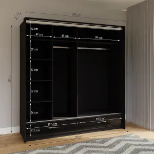 Sliding Door Wardrobe MARSYLIA 208cm Black Gloss