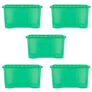 Wham Crystal 5x 60L Plastic Storage Boxes with Lids. Large Size, Strong . Made in the UK Tint Leprechaun Green