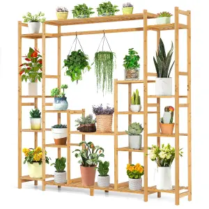 Costway 9-Tier Bamboo Plant Holder Stand Plant Shelf Storage Organizer Display Rack