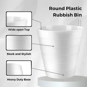 MantraRaj Plastic Waste Paper Bin 6L Round Waste Basket Trash Can Lightweight Rubbish Bin (White)