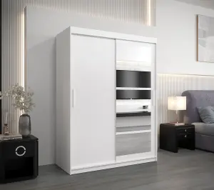 Modern White Roma I Sliding Door Wardrobe W1500mm H2000mm D620mm Mirrored Vertical Handles Sleek Storage Solution