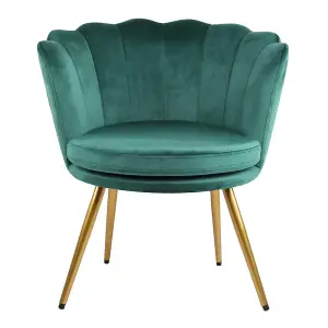 Flora Accent Chair with Petal Back Scallop Armchair in Velvet - Green