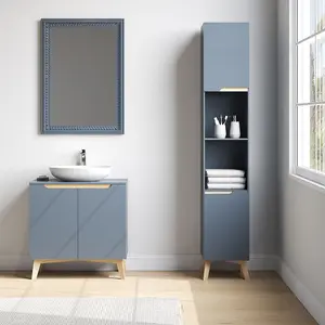 Set of 2 Grey Freestanding Under Sink Storage Cabinet Tall Bathroom Cabinet Without Mirror