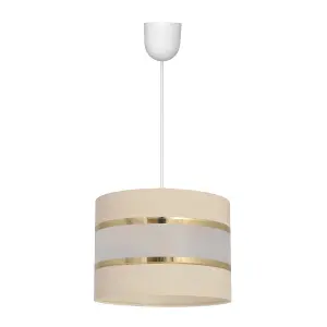 Luminosa Helen Cylindrical Pendant Ceiling Light Ecru, Gold, White 20cm