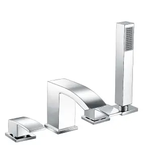 Stark Polished Chrome 4 Hole Deck-mounted Bath Shower Mixer Tap with Handset