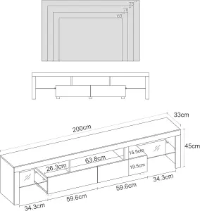 TV Unit for 80 inch TVs, with RGB LED Lights, High Gloss Front Entertainment Center Media Storage Unit (White)