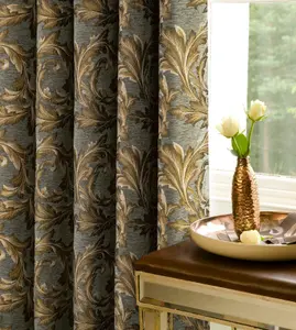 Home Curtains Georgia Chenille Fully Lined Floral 65w x 72d" (165x183cm) Gold Pencil Pleat Curtains (PAIR)