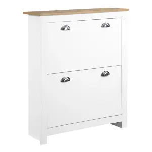 HOMCOM 2 Drawer Shoe Cabinet Narrow Shoe Cupboard with Flip Doors White