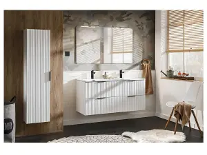 White Vanity Unit 800mm Sink Bathroom Cabinetry Ribbed Textured Wall Hung Cabinet with Drawers Adel