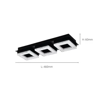 EGLO Fradelo 1 LED Rectangular Black/Crystal Ceiling Light