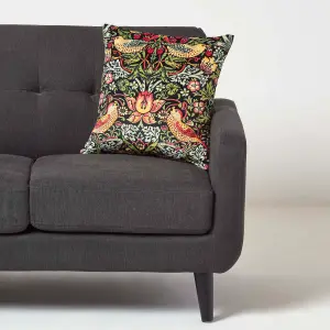 Homescapes Navy William Morris Strawberry Thief Velvet Cushion