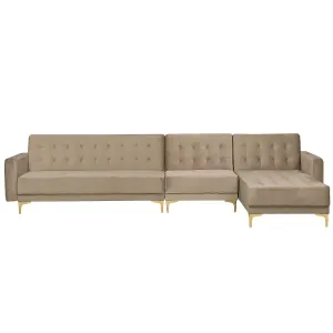 Corner Sofa ABERDEEN Sand Beige Velvet Left Hand