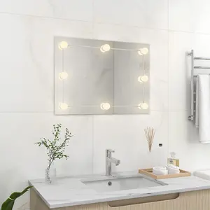 Berkfield Wall Frameless Mirror with LED Lights Rectangular Glass