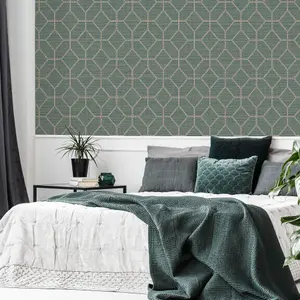 Boutique Asscher Teal Geometric Textured Wallpaper Sample