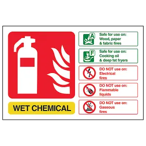 WET CHEMICAL Fire Extinguisher Sign - Adhesive Vinyl - 200x150mm (x3)