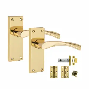 6 Sets Victorian Scroll Astrid handle Polished Brass Finish 120mm x 42mm With 2.5" Latch and 1 Pair of Hinges - Golden Grace