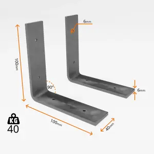 6 Shelf Brackets Pcs Heavy Duty Industrial Steel for Wall Mounted DIY Floating(Raw Steel, 100x100mm)