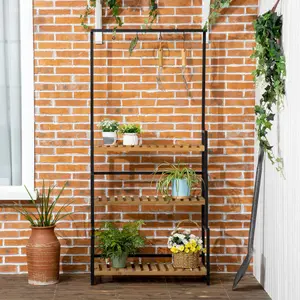 Outsunny 3 Tiered Plant Stand Rack with Hanging Hooks for Indoor Outdoor