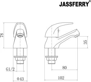 JASSFERRY Pair of Basin Pillar Taps Top Lever Handle for Bathroom Sink Chrome Polished 1/2"