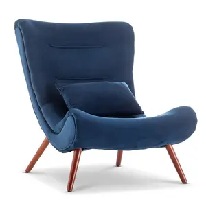 Velvet Blue Katia Accent Chair with Footstool