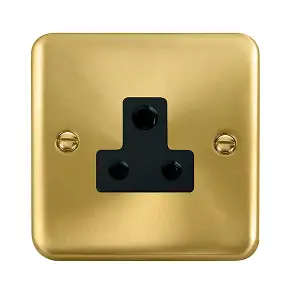 Curved Satin / Brushed Brass 1 Gang 5A Round Pin Socket - Black Trim - SE Home