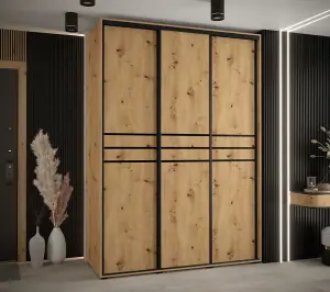 Elegant Oak Artisan Sliding Wardrobe W180cm H205cm D60cm - Versatile Storage with Natural Charm