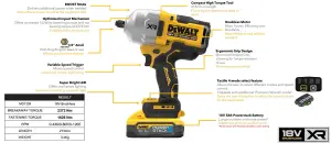 Dewalt 18v DCF961N XR High Torque Impact Wrench 1/2" 1626Nm Bare +9PC Socket Set