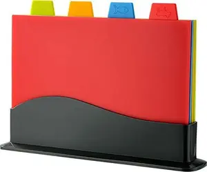 Chopping Board Set - Extra Thick Colour Coded Plastic Cutting Boards With Storage Stand - Set Of 4 With Holder