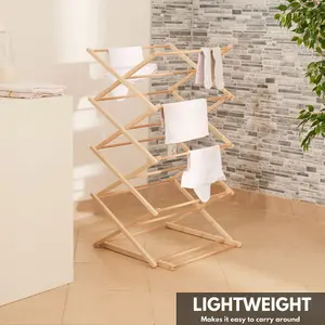 Foldable Wooden Clothes Airer - Indoor Laundry Drying Racks, Portable & Adjustable Folding Clothes Horse, Natural Wood Dryer Rack.