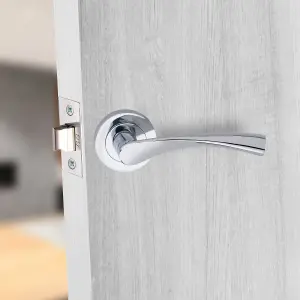 1 Set of Astrid Design Modern Chrome Door Handles on Rose Polished Chrome  with Tubular Latch and Pair of Hinges