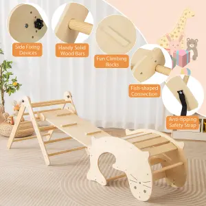 Costway Indoor Kids Climbing Toys Foldable Wooden Climber w/ Ramp Montessori Climbing Set for Children 3-14