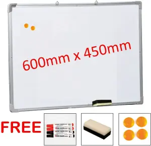 Magnetic Drywipe Whiteboard With 4 Pens 4 Magnets & 1 Eraser - Modern Design - Durable Wall Mounted - Aluminum Frame