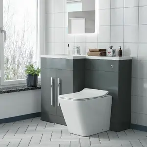 Nes Home LH 1100mm Vanity Basin Unit, WC Unit & Elora Back To Wall Toilet Grey