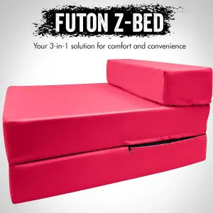 Fold Out Single Z Bed Futon Sofa Chair Mattress - Pink