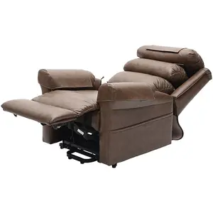 Dual Motor Rise and Recline Armchair - Waterfall Pillow - Nutmeg PU Leather