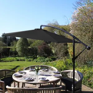 Black 3m Cantilever Garden Parasol Hanging Umbrella & Fan Base