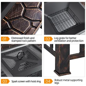 Yaheetech Copper Outdoor Square Fire Pit with Cover and Poker