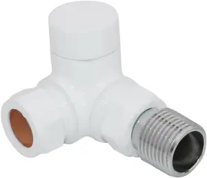 Rinse Bathrooms White Corner Towel Radiator Valves 15mm Twin Pack