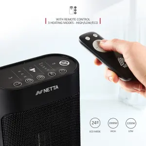 NETTA 2000W Fast Heating Ceramic Portable Tower Heater with Timer & Remote Control - Black