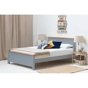 Aubrey Solid Wood Low Profile Bed Frame with Mattress Grey / 19cm King Memory Foam / Kingsize (5')