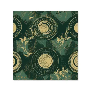 Abstract Green Gold Moon Pattern Premium Glass Kitchen Splashback W600mm x H650mm