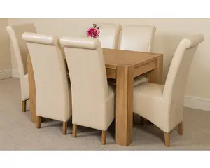 Kuba 125 x 80 cm Chunky Oak Small Dining Table and 6 Chairs Dining Set with Montana Ivory Leather Chairs