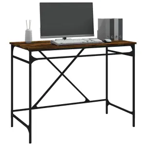 Berkfield Desk Smoked Oak 100x50x75 cm Engineered Wood and Iron