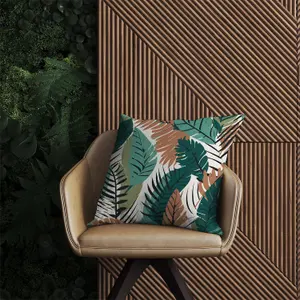 Tropical Floral Leaves Green Brown Outdoor Cushion 60cm x 60cm