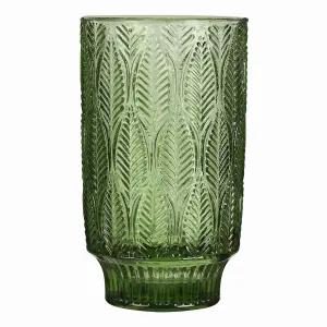 Set of 2 Vintage Luxury Green Trailing Leaf Drinking Tall Tumbler Glasses 450ml