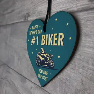 Red Ocean Fathers Day Gift For Biker Motorbike Gift For Dad Grandad Wood Heart Sign Gift For Him